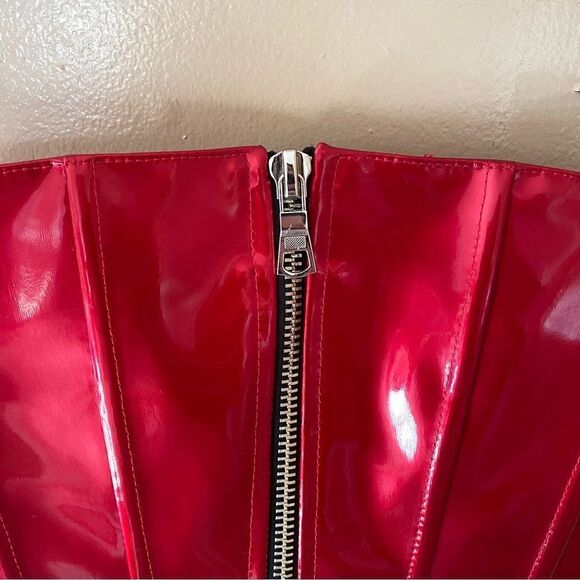 LaQuan Smith Corset Bustier red patent leather PVC boned top Revolve FWRD - Picture 13 of 16